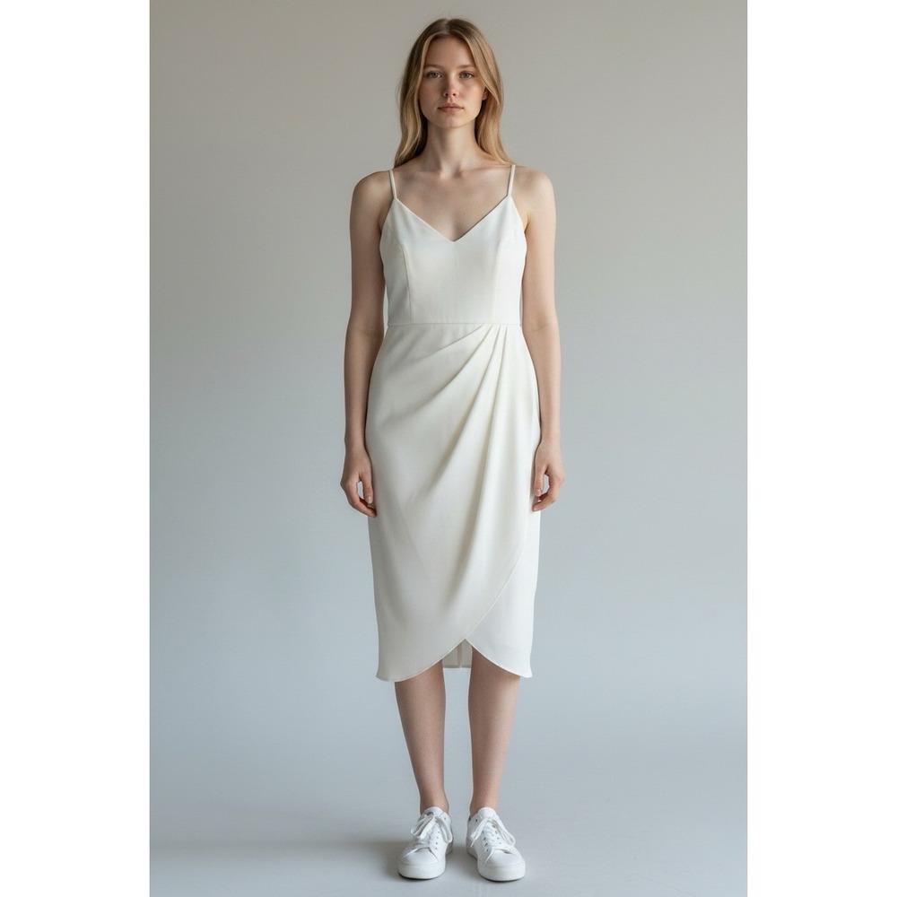 LULUS White Reinette Party Lightly Pleated Tulip Split V Neck Slip Dress Large - Picture 2 of 11